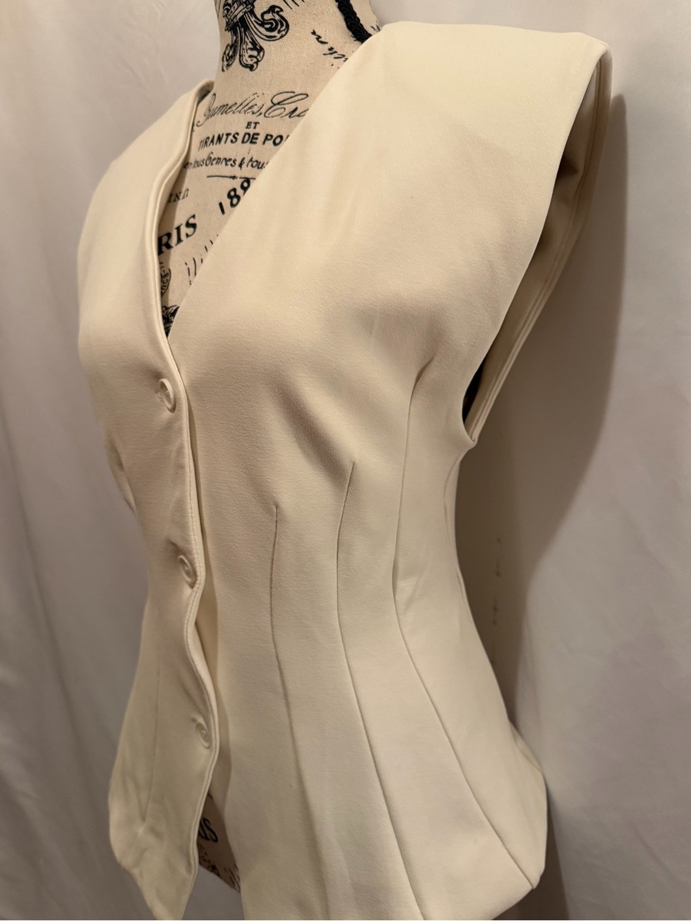 Zara Cream Tailored Button-Front Vest - Picture 2 of 5